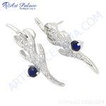 Load image into Gallery viewer, Sterling silver stud earrings with sparkling blue sapphire gemstones.
