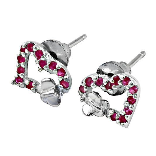 Lovable Pink Cubic Zirconia Gemstone Silver Heart With Butterfly Earrings