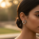 Load image into Gallery viewer, 925 Silver Heart Stud Earrings | Black &amp; White Stone | For Women
