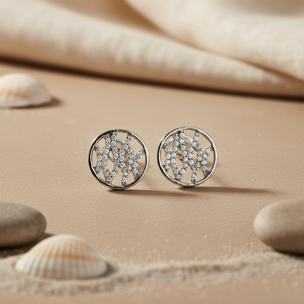 Silver Stud Earrings with Cubic Zirconia | For Women | Gift