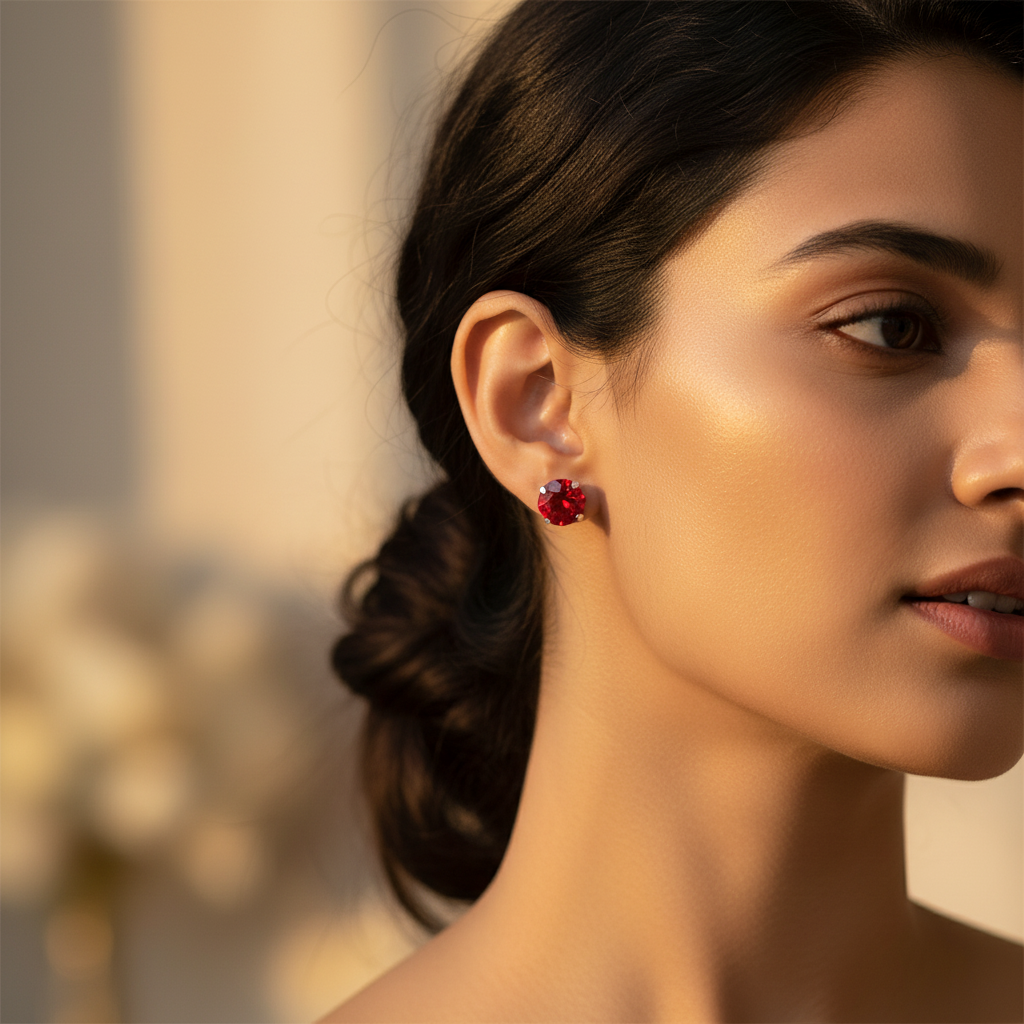 925 Silver Red Ruby Stud Earrings for Women | Gemstone Jewelry