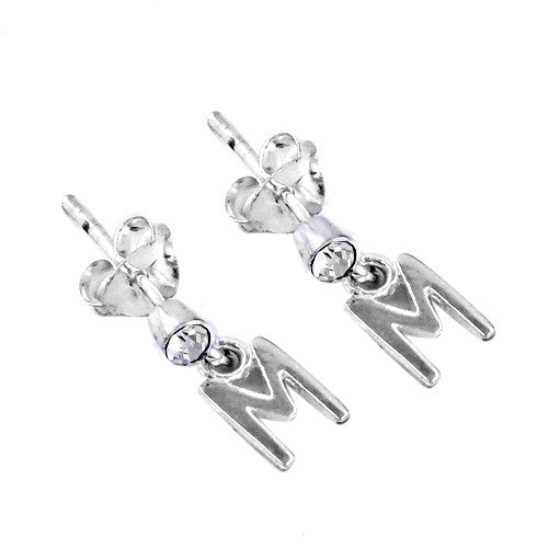 925 silver letter 'm' stud earrings | women's jewelry gift