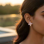 Load image into Gallery viewer, Pink Gemstone Cross Stud Earrings | 925 Silver Earrings for Women
