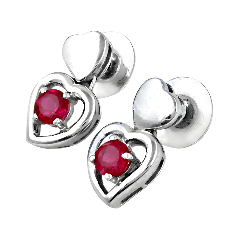 Heart Style Romantic Red Cubic Zirconia Gemstone Silver Earrings