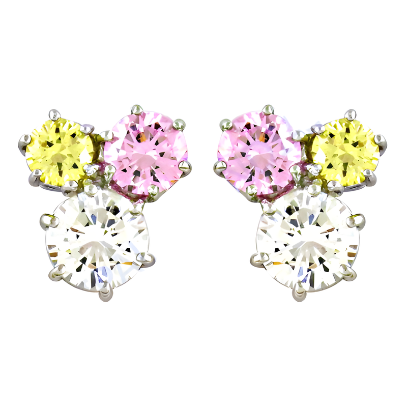 Cute Multi Color Cz Gemstone Silver Stud Earrings