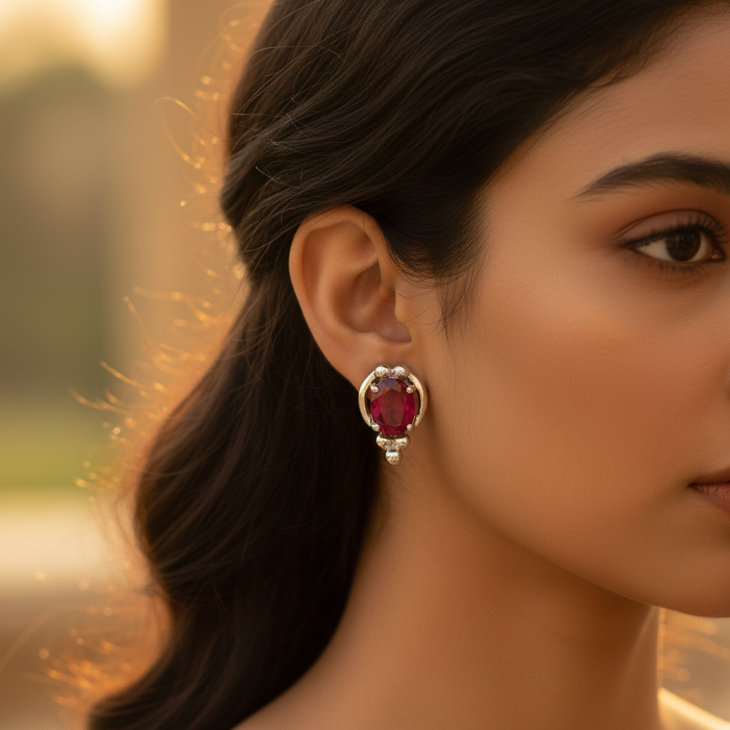 Ruby Stud Earrings in Silver for Women | Gemstone Jewelry