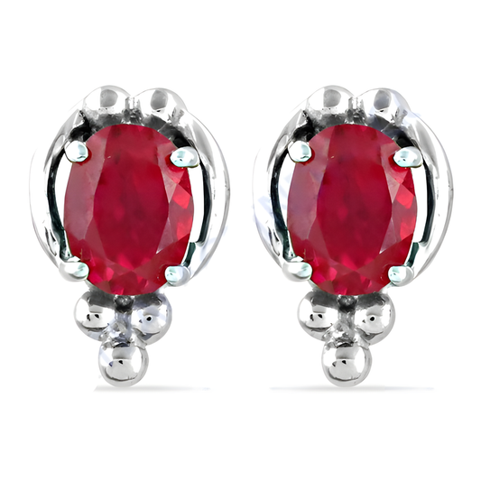 Hot Red Cubic Zirconia Gemstone Silver Stud Earrings