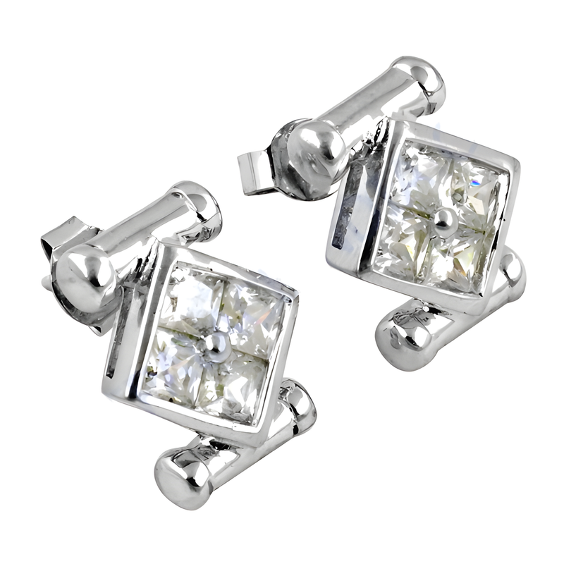 Cubic Zircon Gemstone 925 Sterling Silver Earrings Jewelry Cube Design White Gemstone Silver Earring Wholesale Silver Jewellery Perfect Cz Earrings Magnificent Cz Earrings