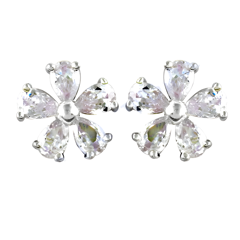 Pretty Flower Style Cubic Zirconia Gemstone Silver Earrings