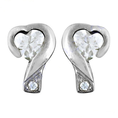 Silver heart shaped stud earrings | cubic zirconia | for women