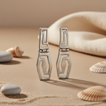 Load image into Gallery viewer, Silver Greek Key Dangle Earrings for Women | Statement Jewelry

