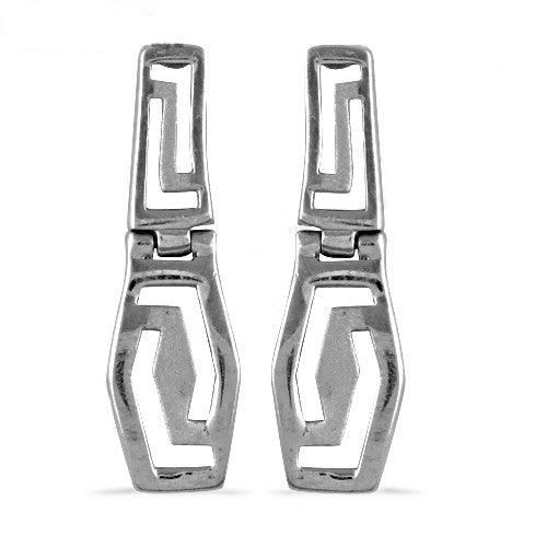 Silver Greek Key Dangle Earrings for Women | Statement Jewelry