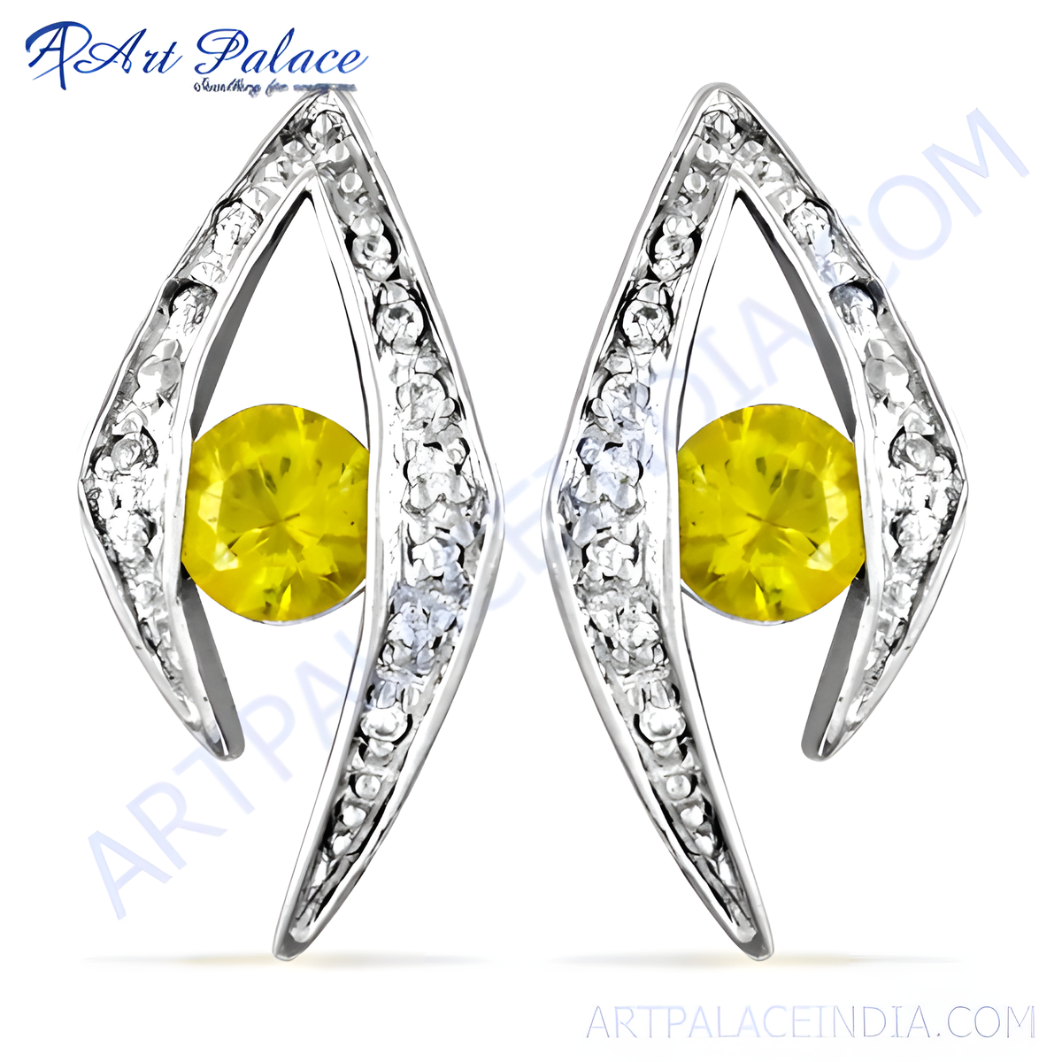 925 sterling silver stud earrings with a central yellow gemstone, designed for women
