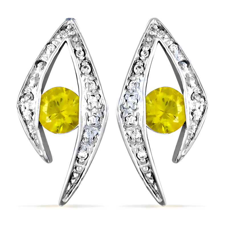 Fabulous Yellow & White CZ Gemstone Silver Earrings