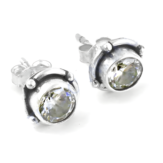 Celeb Style Cubic Zirconia Gemstone Silver Stud Earrings