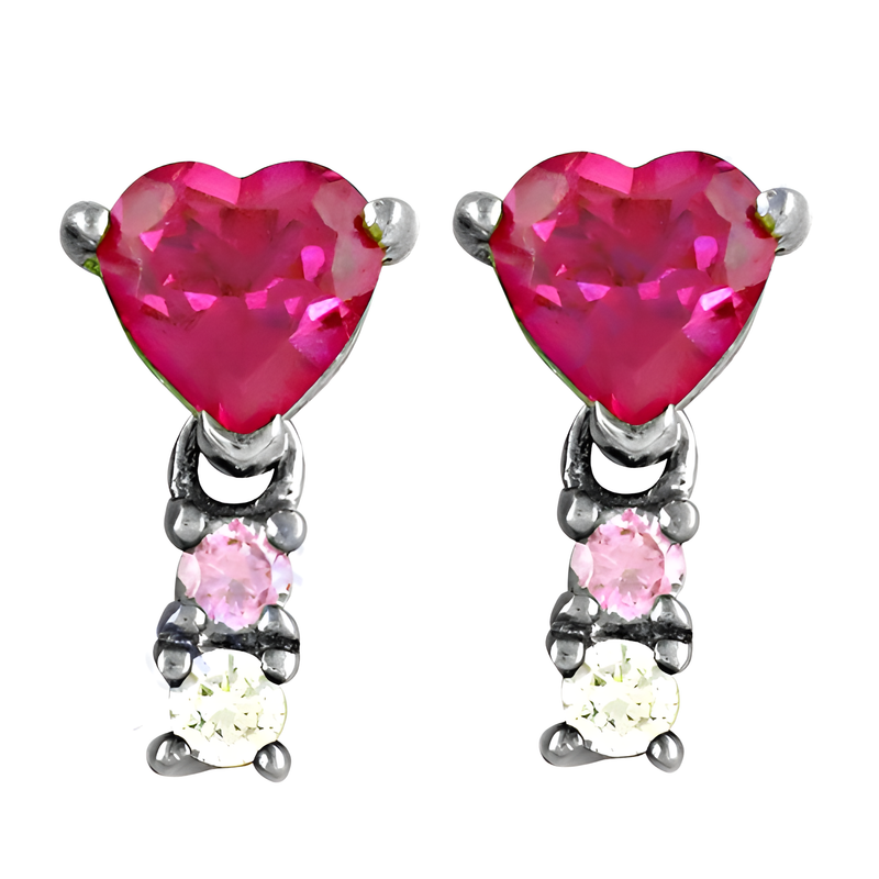 Lovely Heart Stylish Cz Gemstone Silver Earrings