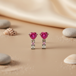 将图像加载到图库查看器中， Silver Heart-Cut Ruby Drop Earrings for Women | Dangle Earrings
