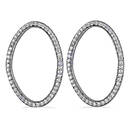Silver oval hoop earrings with diamonds | women's jewelry