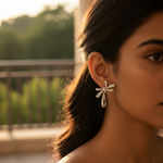 Load image into Gallery viewer, Silver Bowknot Earrings with Crystals | Women's Fashion Jewelry
