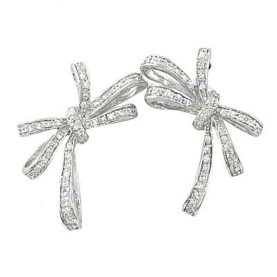 Silver Bowknot Earrings with Crystals | Women's Fashion Jewelry