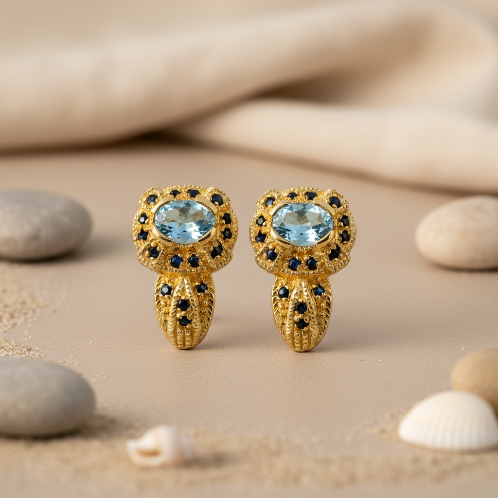 Gold plating blue topaz sapphire earrings for women | fine jewelry