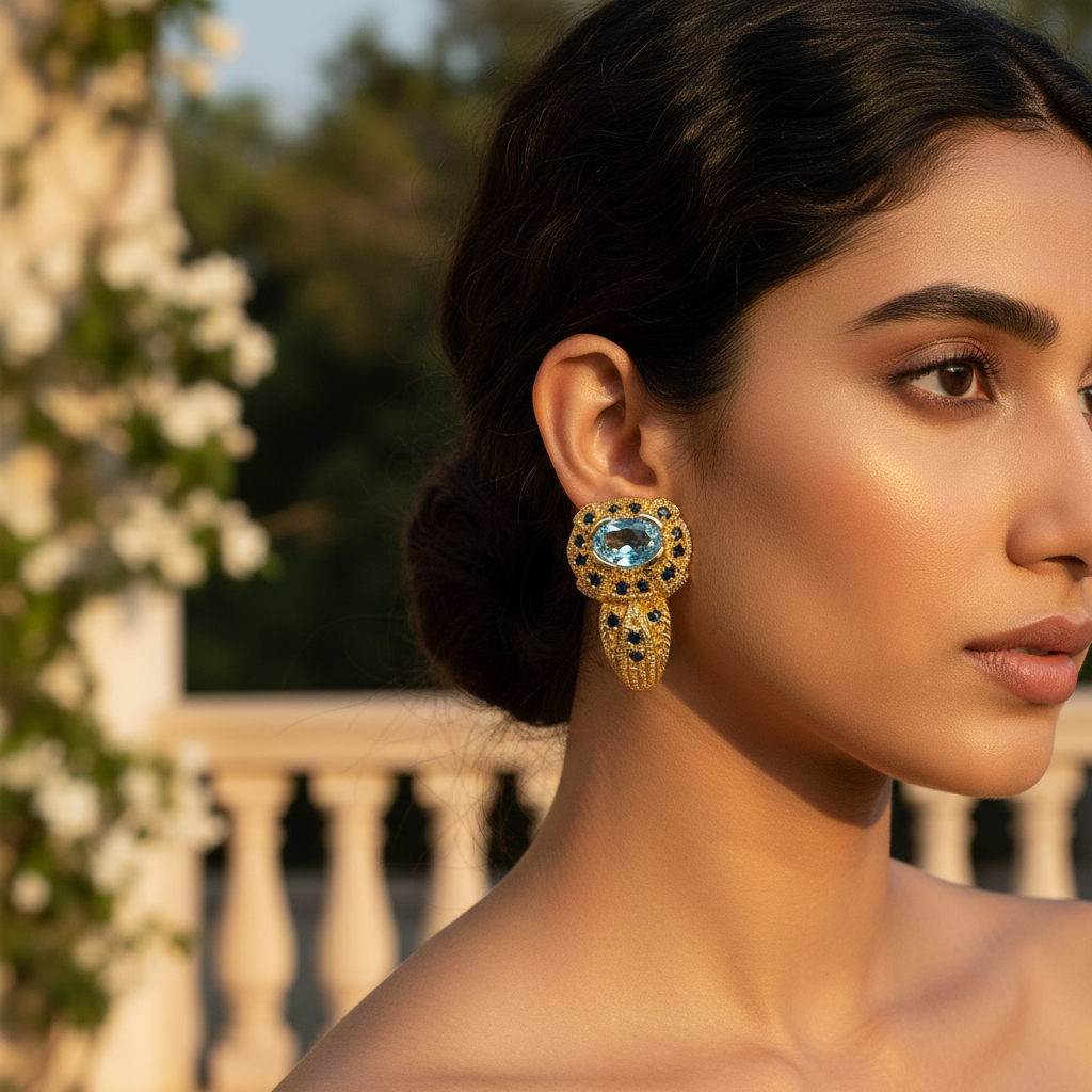 gold plating Blue Topaz Sapphire Earrings for Women | Fine Jewelry