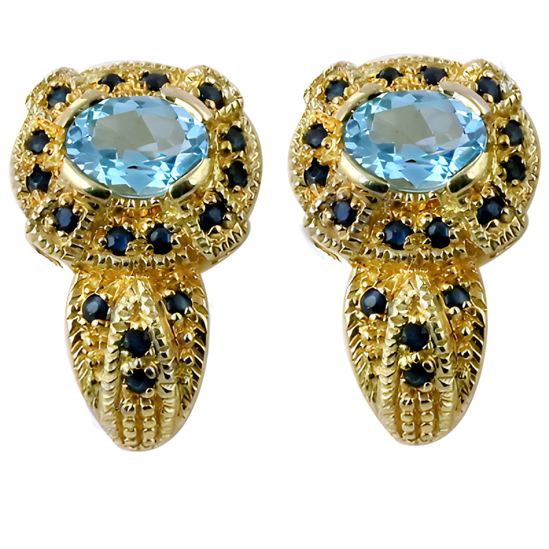 Indian Designer Blue Cubic Zirconia & Sapphire Gemstone Silver Gold Plated Earrings