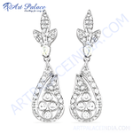 Load image into Gallery viewer, Silver teardrop dangle earrings featuring clear CZ stones, perfect for elegant wear.
