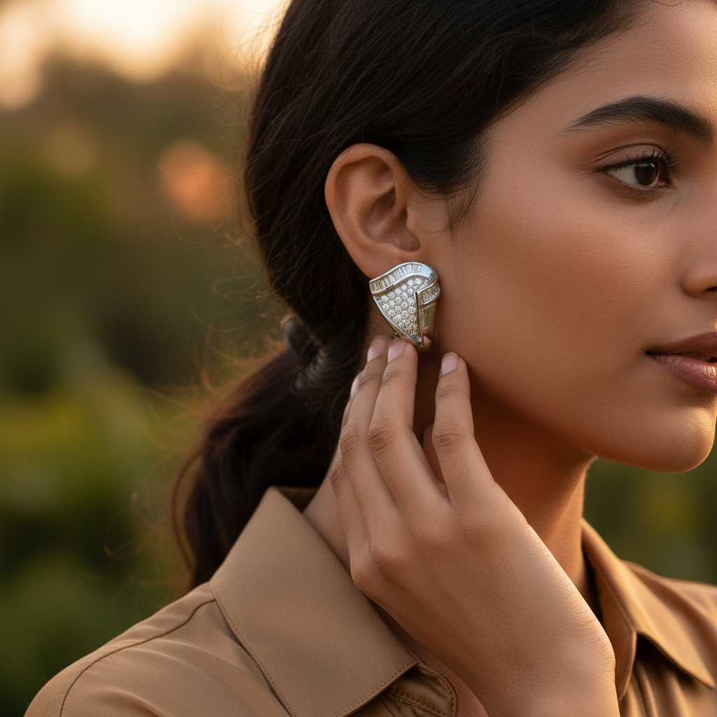 Silver Diamond Earrings | Women's Elegant Jewelry Gift