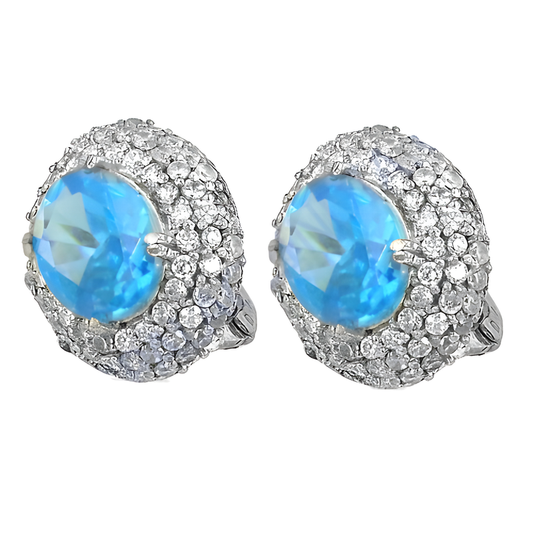 Ingenious Blue & White Cubic Zirconia Gemstone Silver Earrings