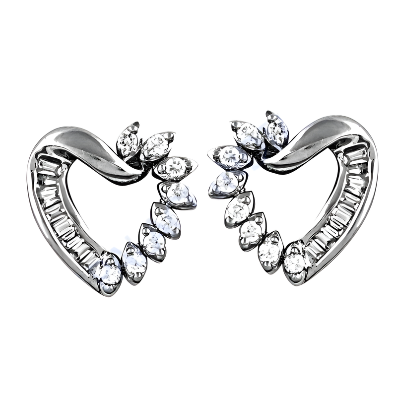 Elegant Silver Heart Stud Earrings with Cubic Zirconia - Stylish Jewelry