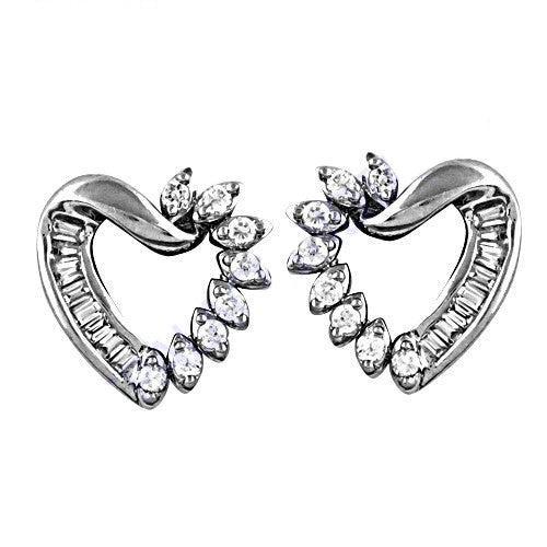 Silver Heart Diamond Stud Earrings | Women's Elegant Jewelry