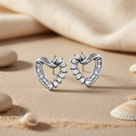 将图像加载到图库查看器中， Silver Heart Diamond Stud Earrings | Women's Elegant Jewelry
