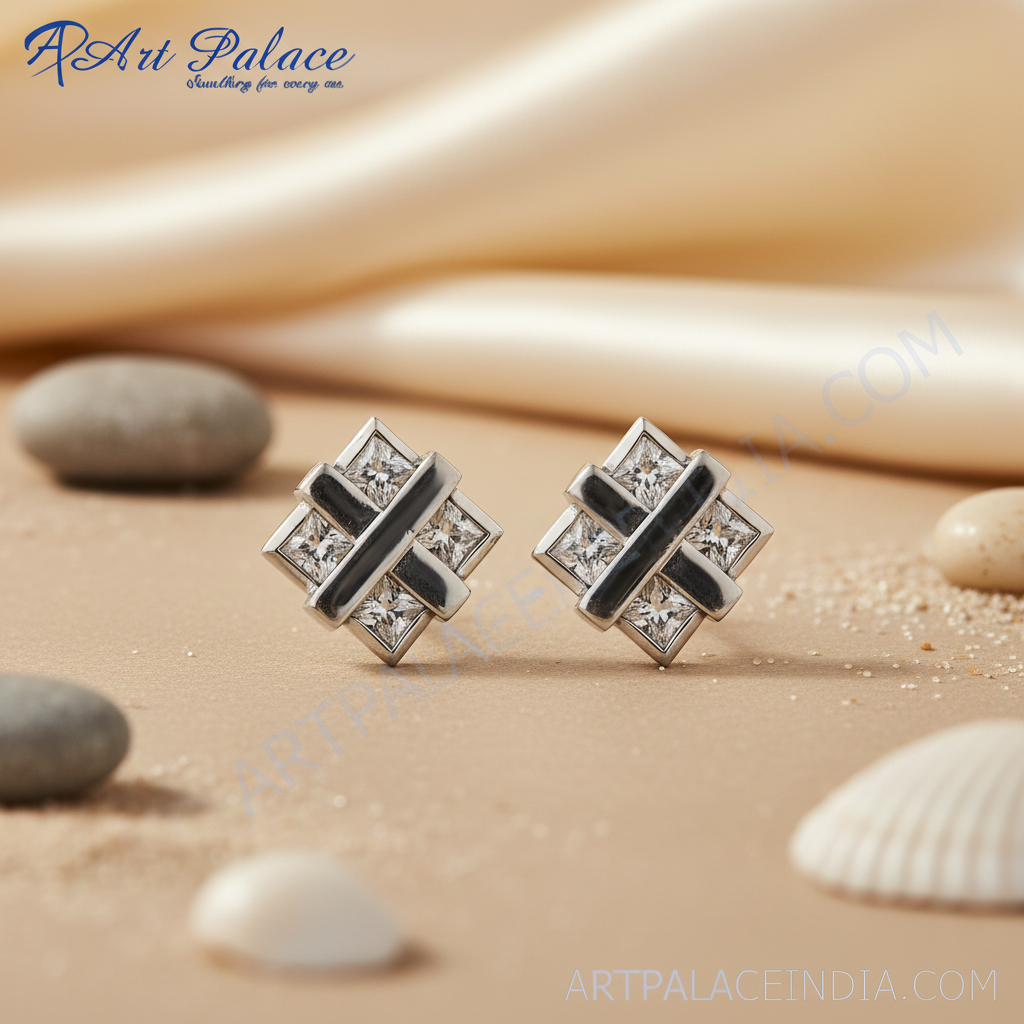 Silver Square Stud Earrings for Women | Square Cut Earrings