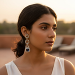 Load image into Gallery viewer, Silver Sapphire Drop Earrings | Chain Link Dangle Earrings for Women
