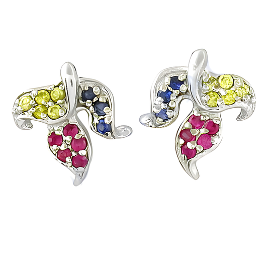 Antique Style Multi Color Cz Gemstone Silver Stud Earrings