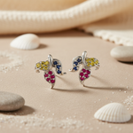 Load image into Gallery viewer, Silver Leaf Stud Earrings with Ruby &amp; Sapphire Gemstones
