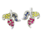 Load image into Gallery viewer, Silver Leaf Stud Earrings with Ruby &amp; Sapphire Gemstones

