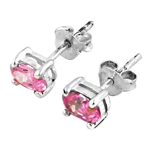 Pretty Pink Cubic Zirconia Gemstone Silver Stud Earrings