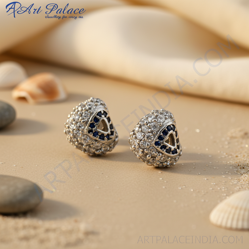 Silver Stud Earrings with Blue Gemstones for Women | Daily Wear