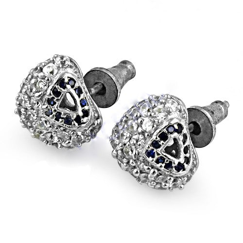 Silver Stud Earrings with Blue Gemstones for Women | Daily Wear