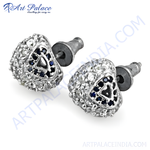Load image into Gallery viewer, Silver stud earrings featuring a triangular design with blue gemstones, perfect for daily wear.
