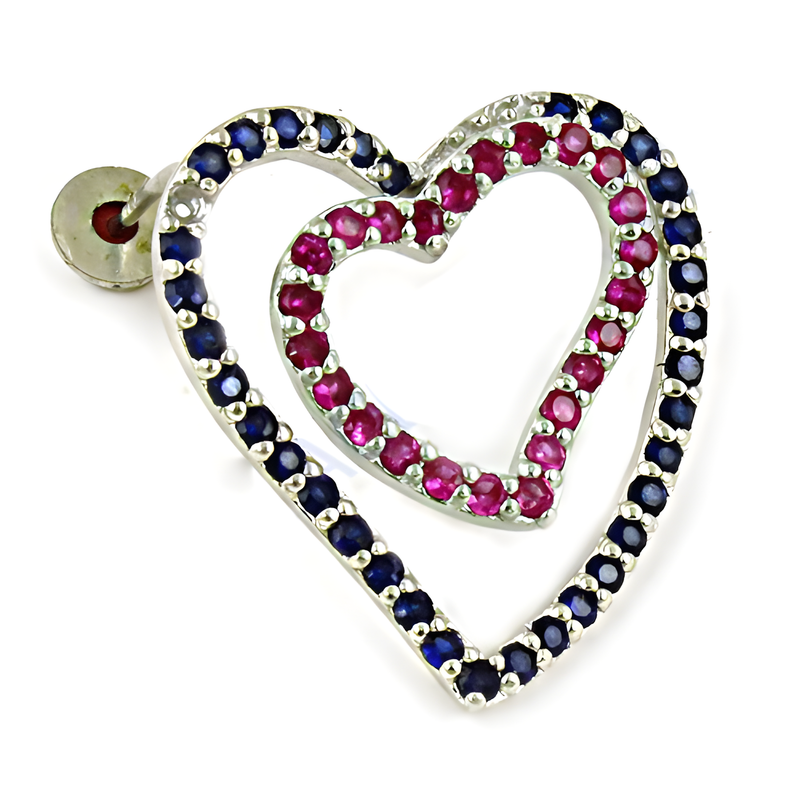 Lovely Dual Heart Style Inkzirconia & CZ Gemstone Silver Earrings