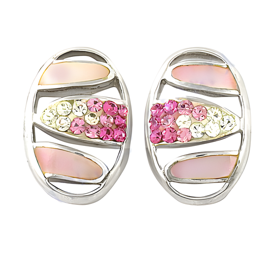 Beautiful Pink & White Cz & Inley Silver Earring