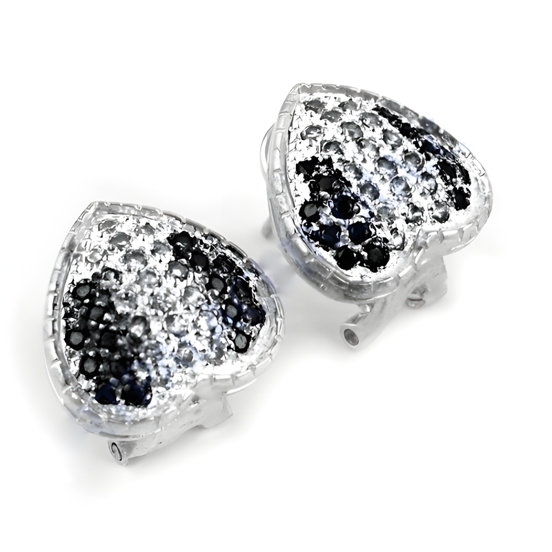 Heart Shape Black & White CZ Silver Earring