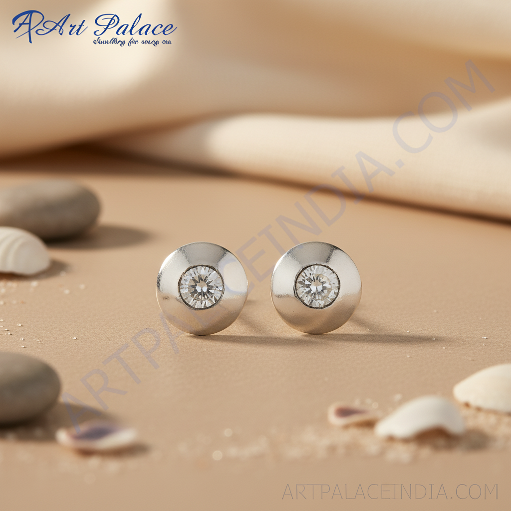 Silver Stud Earrings with White Gemstones | Daily Wear Jewelry