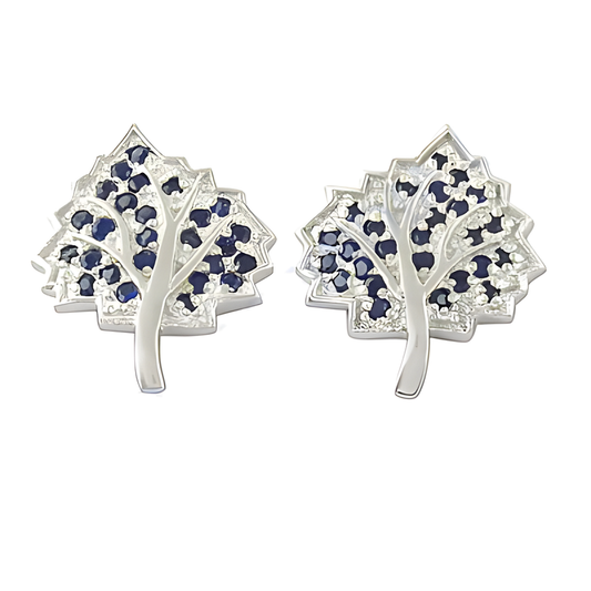 Leaf Style Inkzirconia Gemstone Silver Stud Earrings