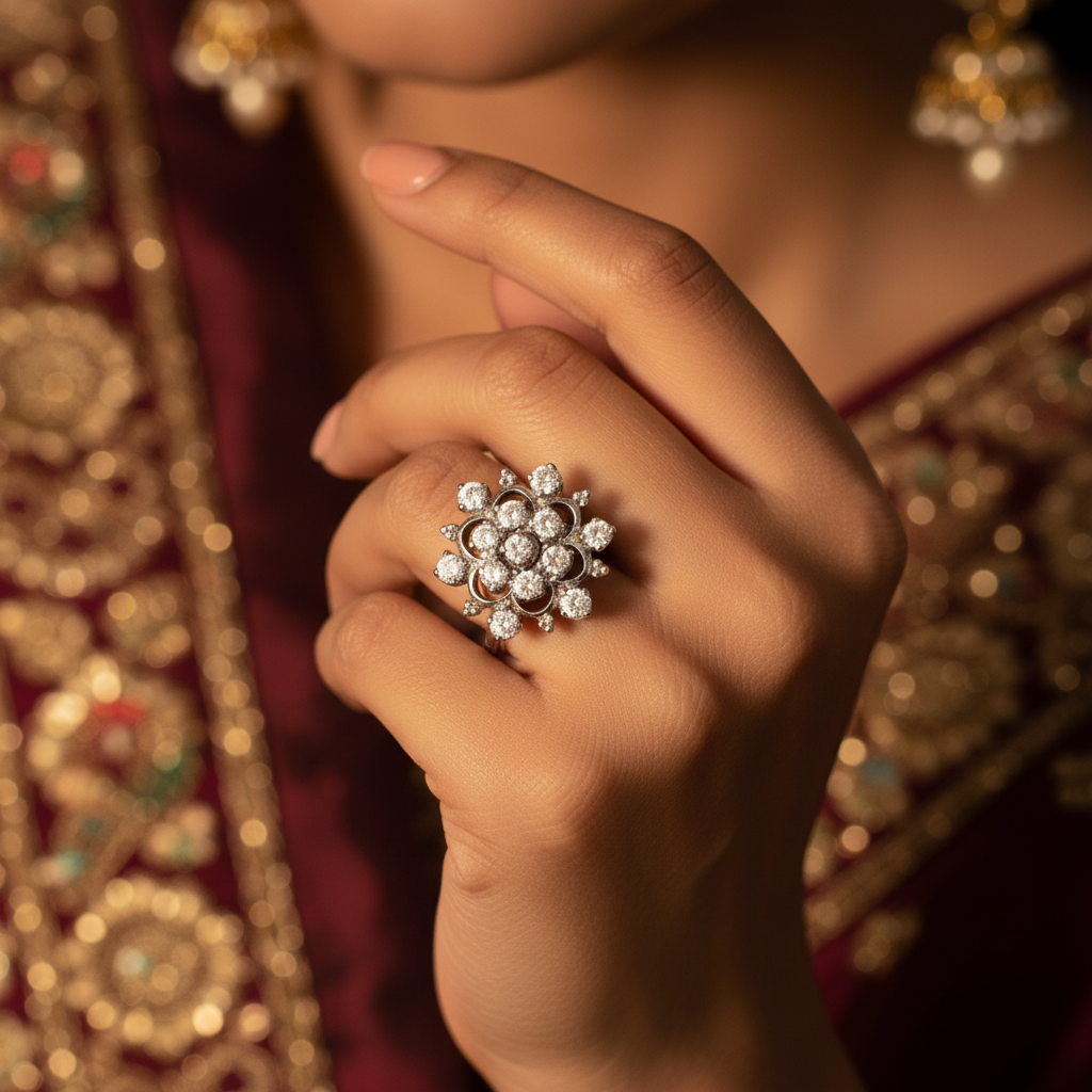 Silver Diamond Cluster Stud Earrings for Women | Gift Jewelry