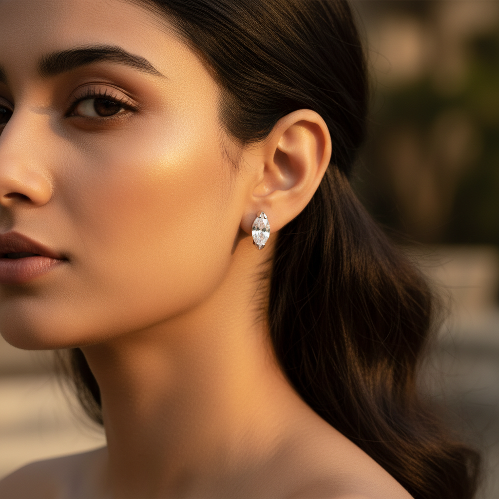 925 Silver Marquise CZ Stud Earrings | Women's Jewelry Gift