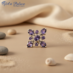 Load image into Gallery viewer, Amethyst Stud Earrings in Silver | Flower Design | For Women
